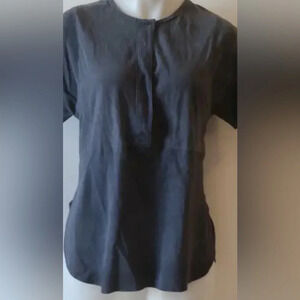 Vince suede partial button leather short sleeve top, size Small